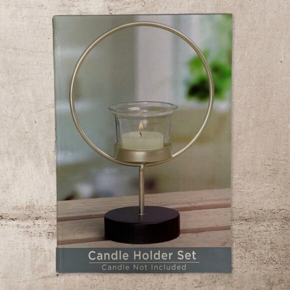 Candle Holder Set Tabletop Pedestal Minimalistic Geometric Classic Gold Black - Picture 1 of 13